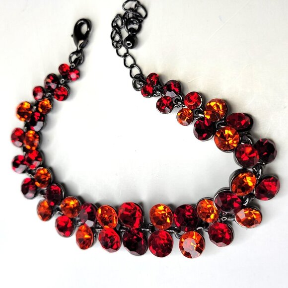 Red Orange Crystal Rhinestone STATEMENT Bracelet - Picture 2 of 7